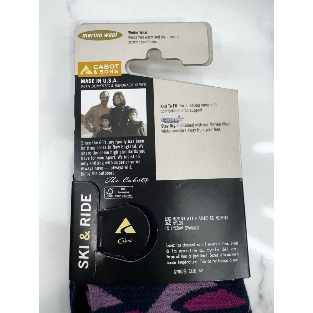 New Cabot & Sons Ride & Ski Full Leg Socks Merino Wool Blue‎ Purple Women's 9-11